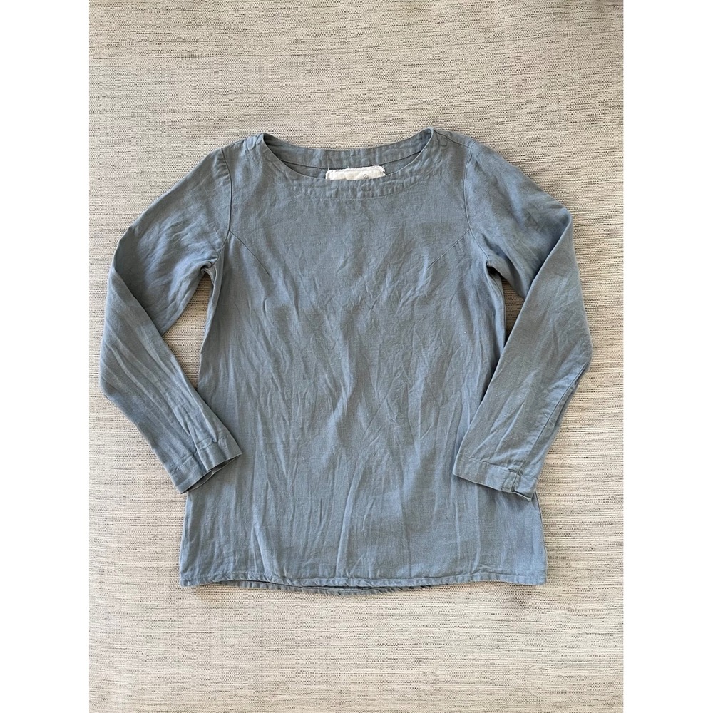 NotPerfectLinen Davos S Aqua Green 100% Linen Long Sleeve Top Blouse